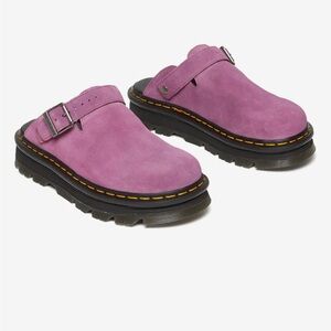 Dr. Martens Pink Suede Clogs with Buckle